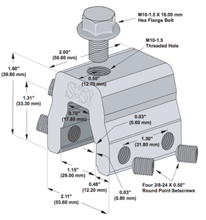 S-5 KHD clamp isometric and text dimensions
