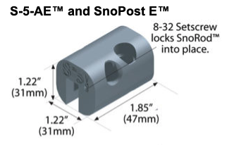 S-5 AE and SnoPost E clamp isometric and text dimensions