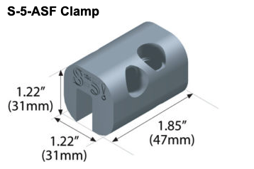 S-5 ASF clamp isometric and text dimensions
